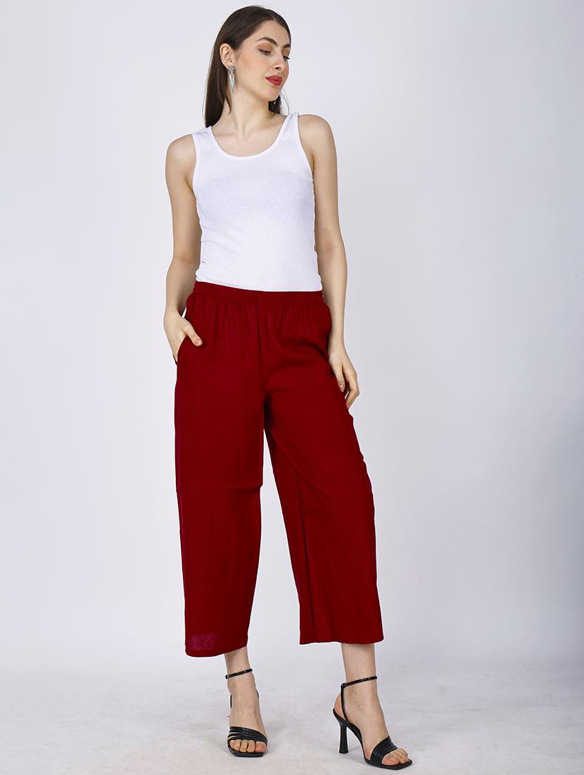 women maroon solid straight palazzo - 21738432 - Standard Image - 3