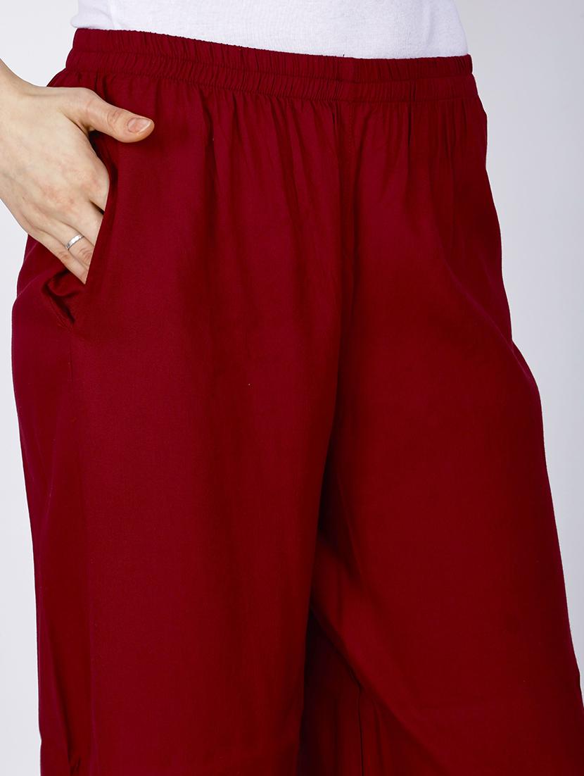 women maroon solid straight palazzo - 21738432 - Standard Image - 5