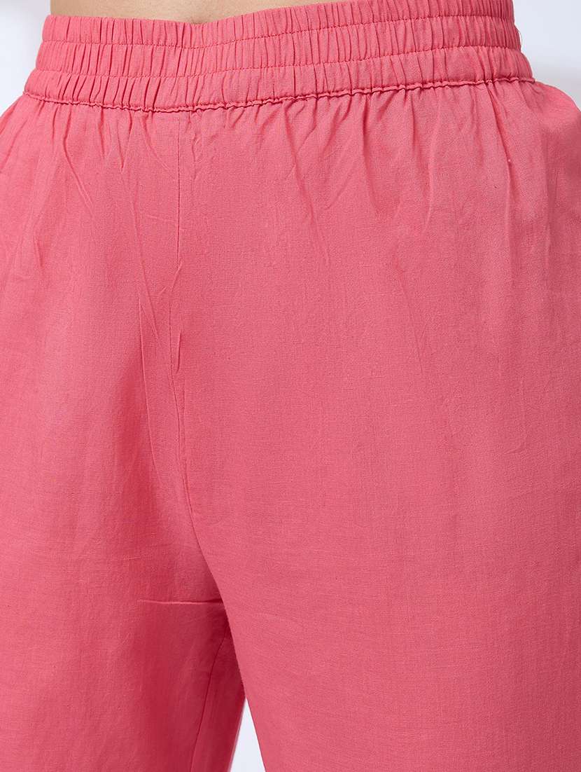 globus women pink v-neck floral print pleated alia cut a-line kurta with pants workwear set - 21738567 -  Standard Image - 5