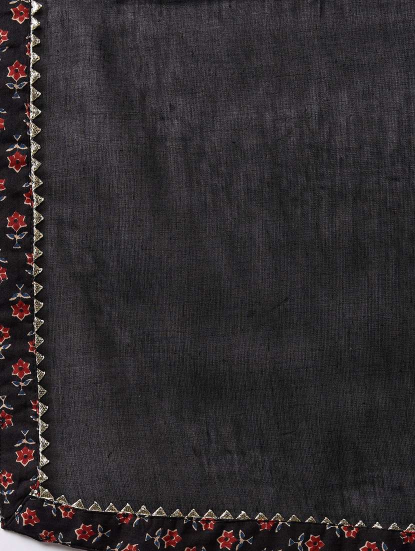 globus women black v-neck ethnic print sequinned pleated a-line kurta with pants & gotta lace dupatta workwear set - 21738573 -  Standard Image - 5