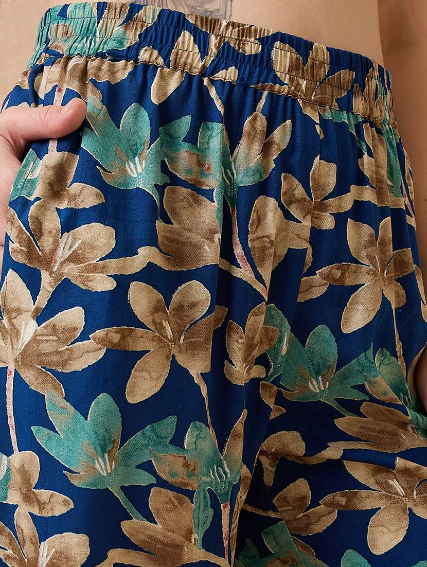 globus women blue allover floral printed halter neck straight kurta with pant fusion set - 21738581 -  Standard Image - 5