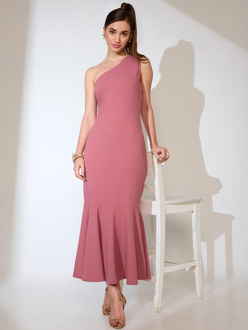 globus women pink one shoulder flared hem maxi bodycon party dress - 21738606 -  Standard Image - 0