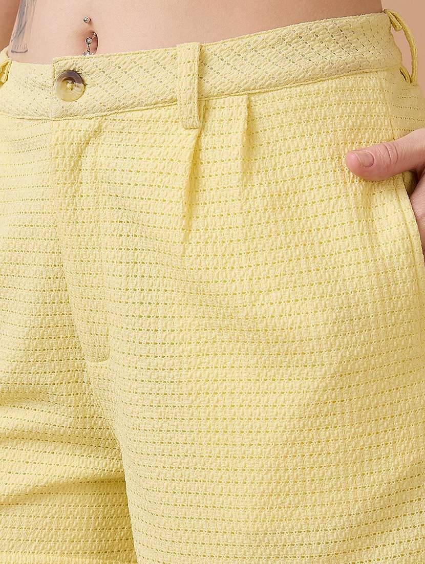 globus women yellow collared neck cuffed sleeves crochet shirt style top with shorts co-ords set - 21738622 - Standard Image - 5