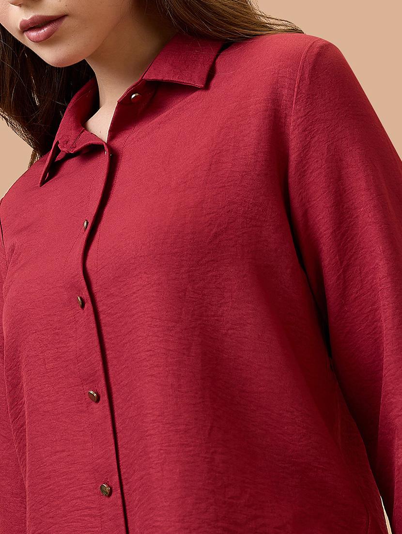 globus women maroon collared neck cuffed sleeves shirt style workwear top - 21738624 - Standard Image - 5