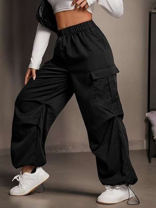 women solid high rise parachute pants - 21739061 - Standard Image - 0