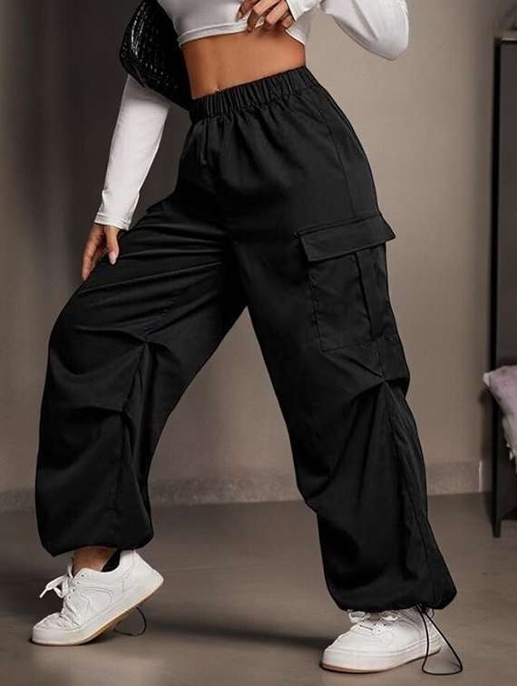 women solid high rise parachute pants - 21739061 - Zoom Image - 0
