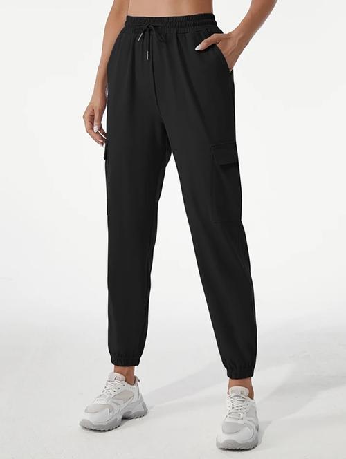 women solid high rise joggers - 21739078 - Standard Image - 0