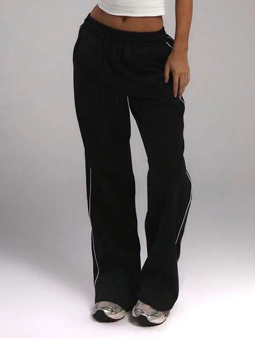 women solid high rise track pant - 21739094 -  Standard Image - 0