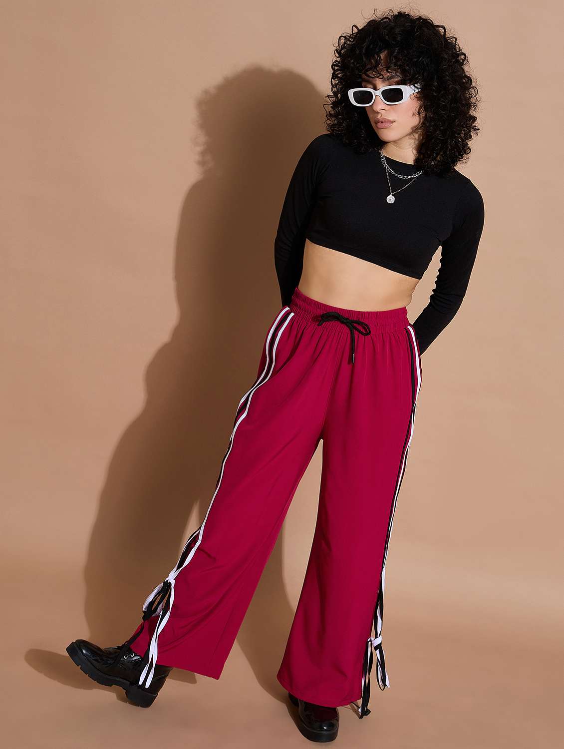 women solid mid rise track pant - 21739303 - Standard Image - 3