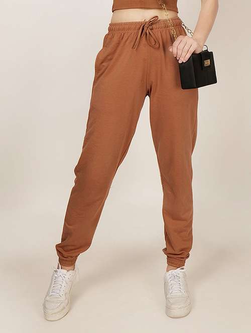 women solid mid rise joggers - 21739469 - Standard Image - 0
