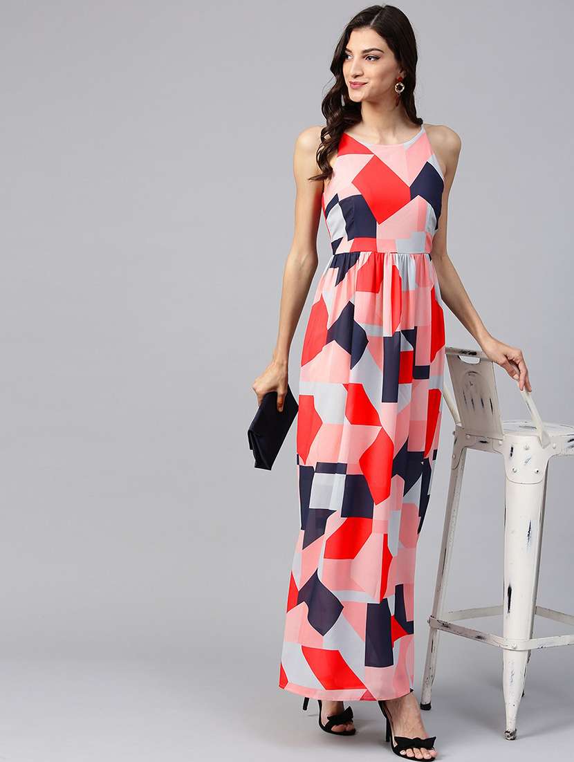 women multi color printed fit & flare dress - 21740004 -  Standard Image - 3