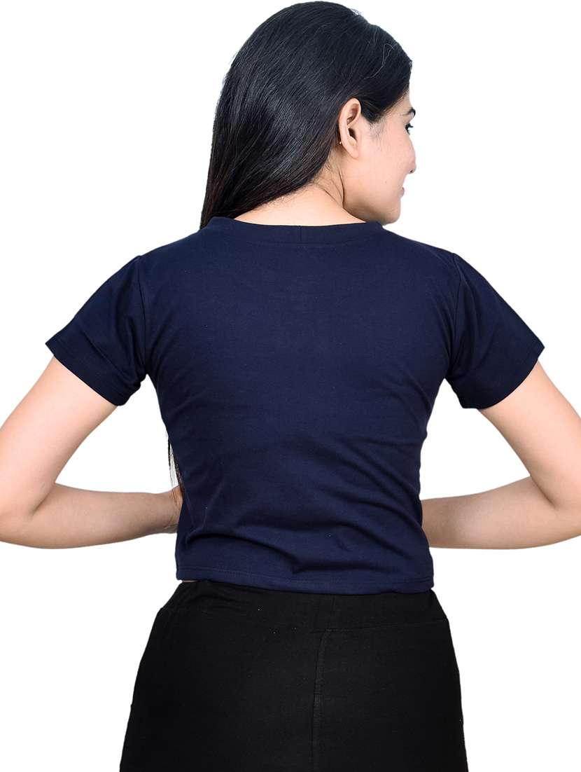 women typography print short sleeve crop top - 21740029 - Standard Image - 3