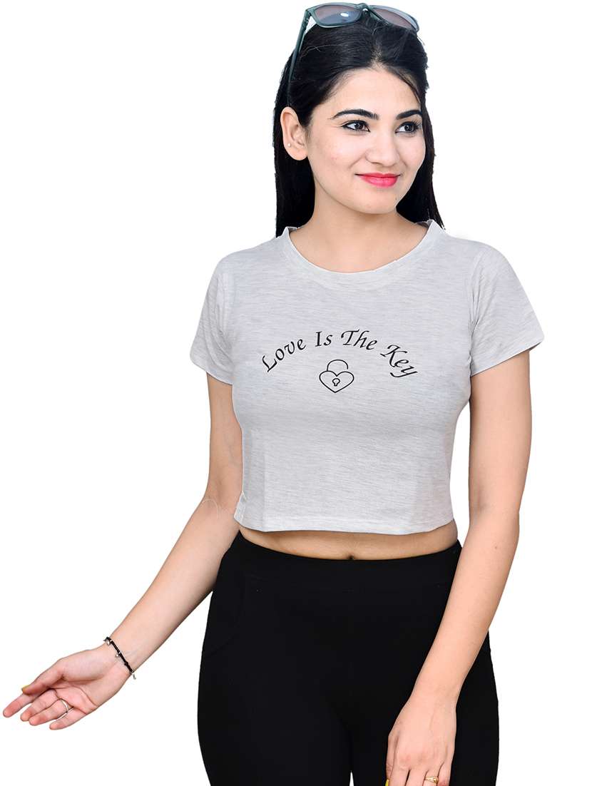 women typography print short sleeve crop top