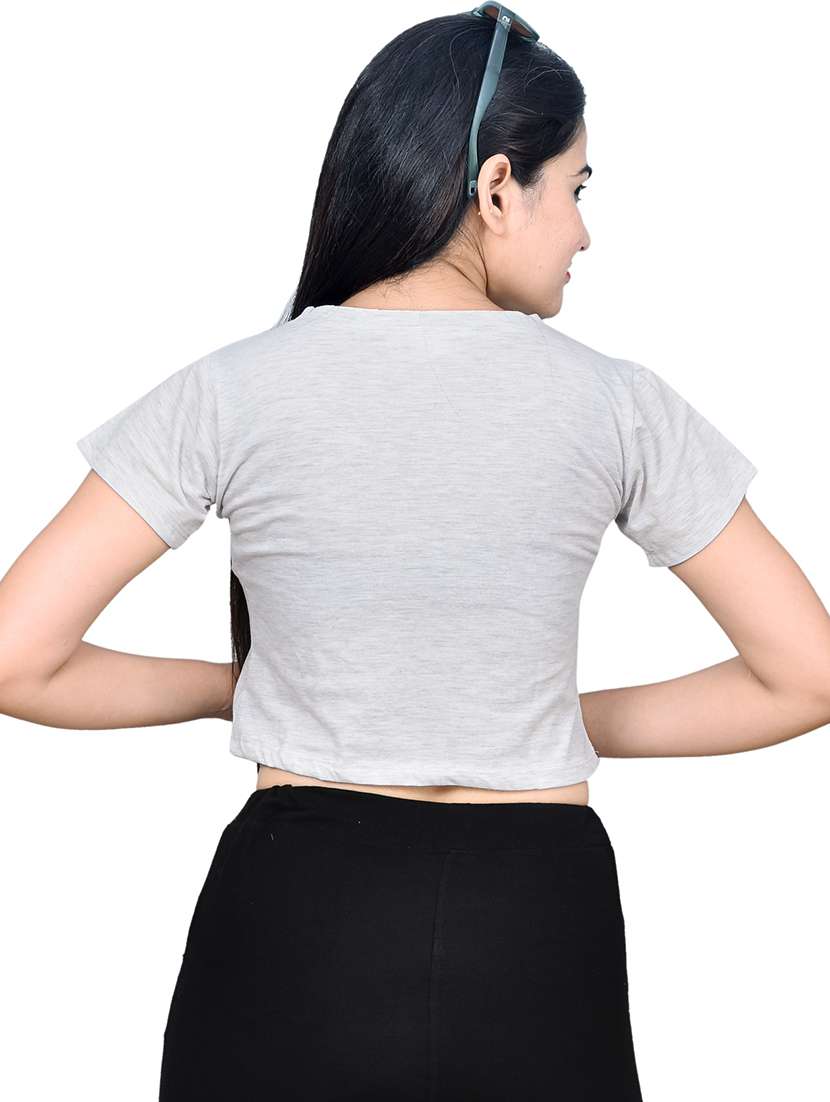 women typography print short sleeve crop top - 21740030 -  Standard Image - 3