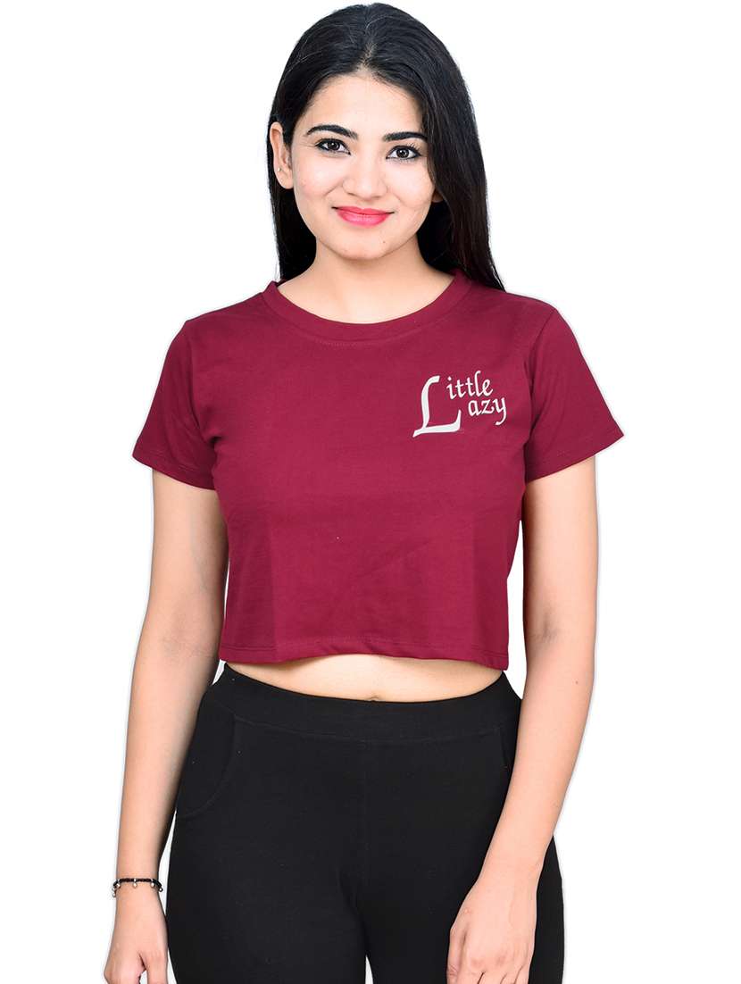 women typography print short sleeve crop top