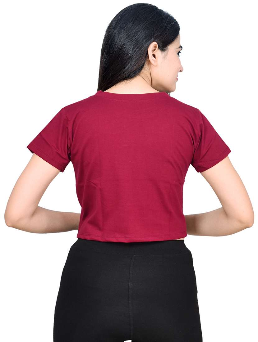 women typography print short sleeve crop top - 21740031 -  Standard Image - 3