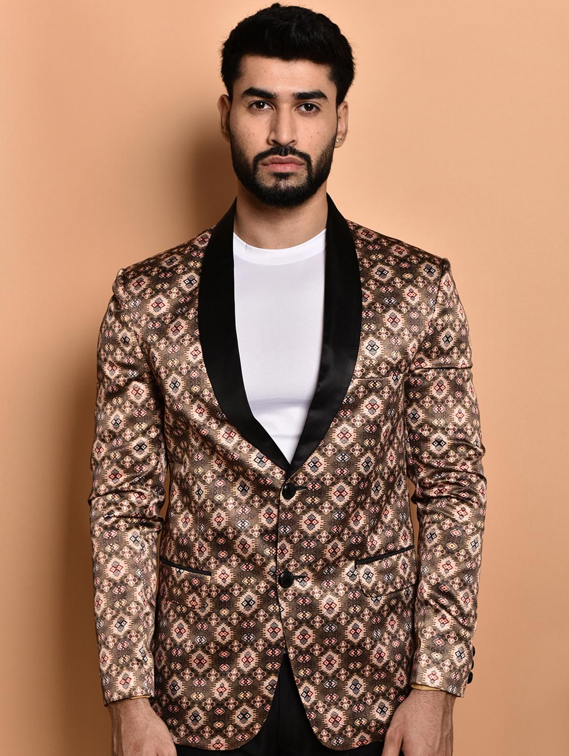 men printed single breasted long sleeve blazer - 21740097 - Zoom Image - 0