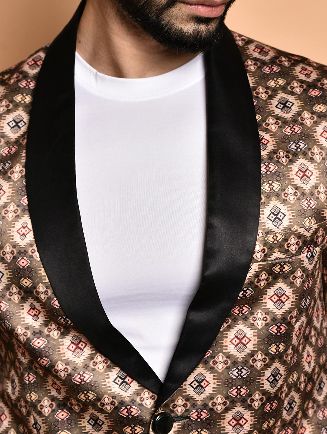 men printed single breasted long sleeve blazer - 21740097 - Standard Image - 5