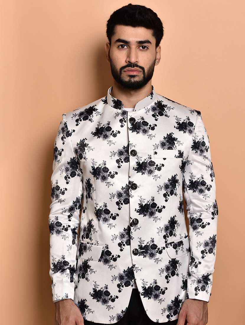 men printed mandarin collar casual blazer - 21740101 -  Zoom Image - 0