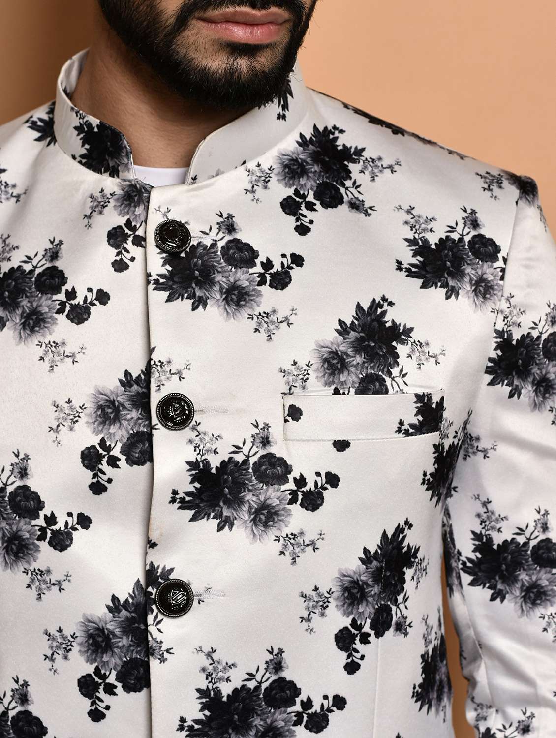 men printed mandarin collar casual blazer - 21740101 -  Standard Image - 3