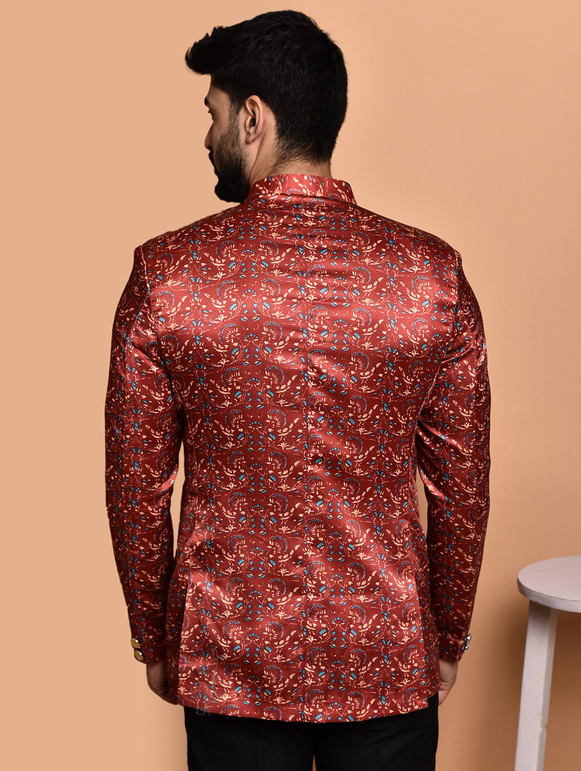 men printed mandarin collar casual blazer - 21740106 - Standard Image - 3