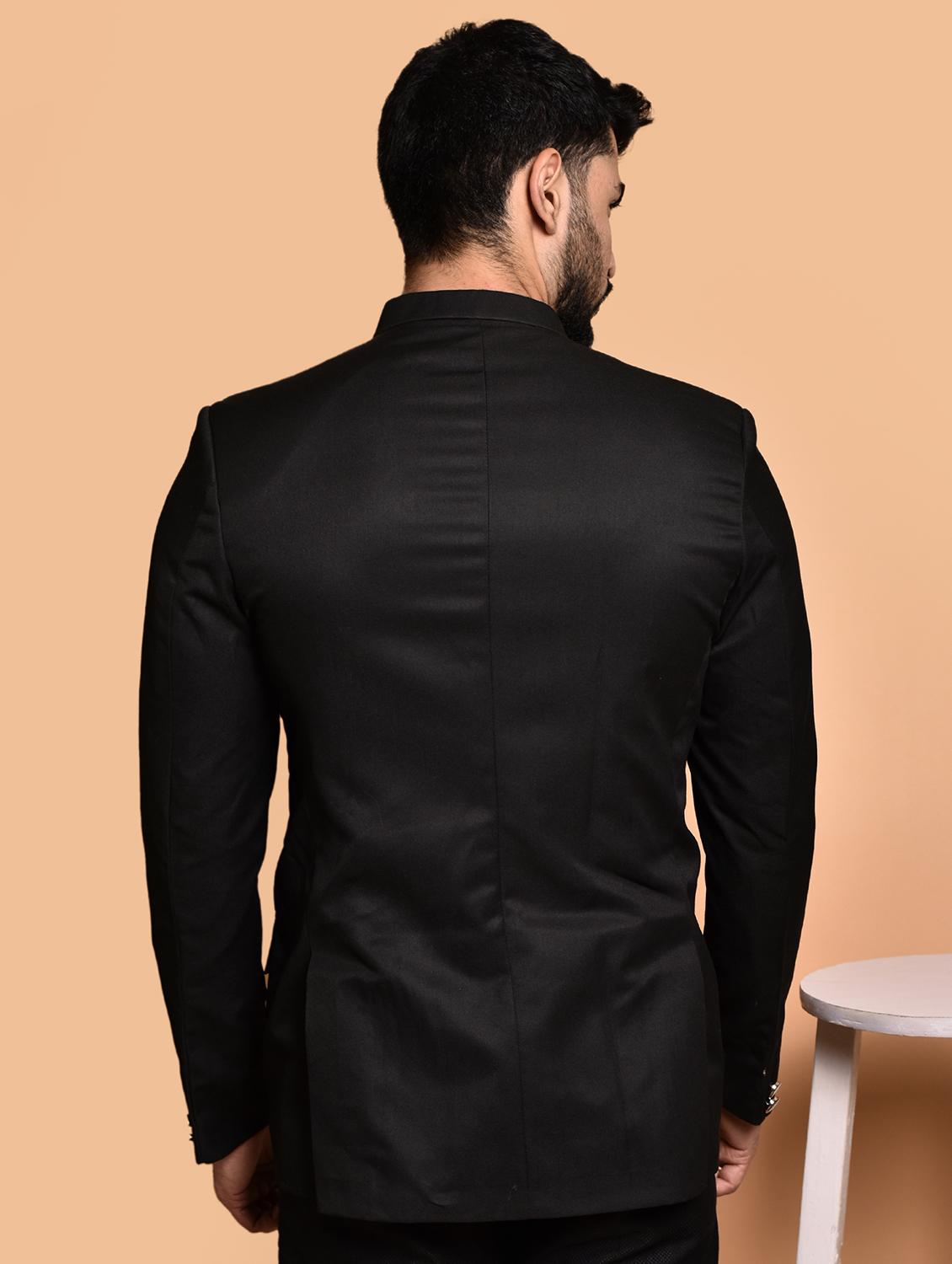 men solid bandhgala casual blazer - 21740134 - Standard Image - 3
