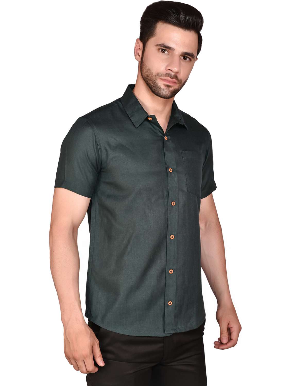 men solid short sleeve casual shirt - 21740201 - Zoom Image - 0