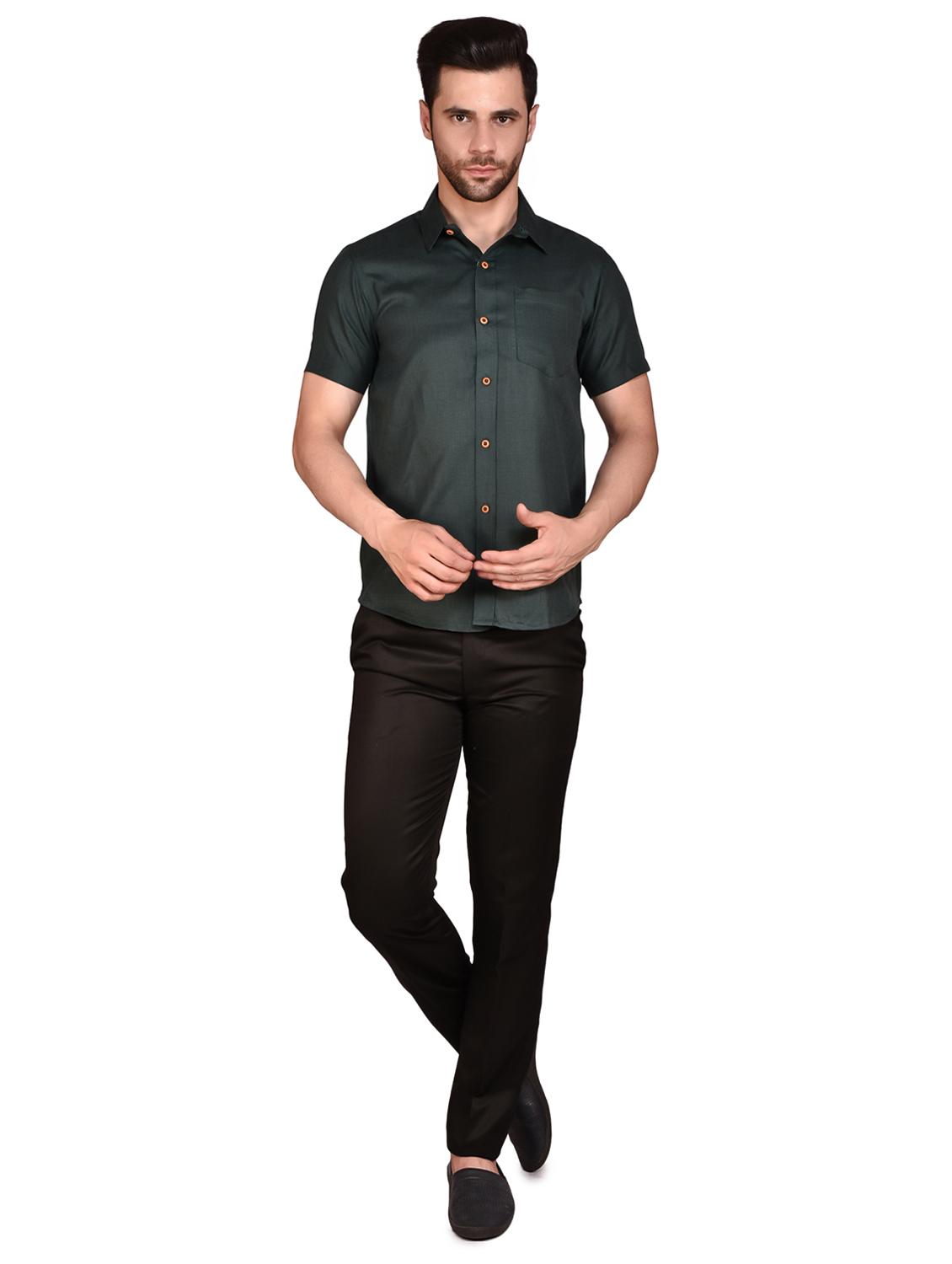 men solid short sleeve casual shirt - 21740201 - Standard Image - 3