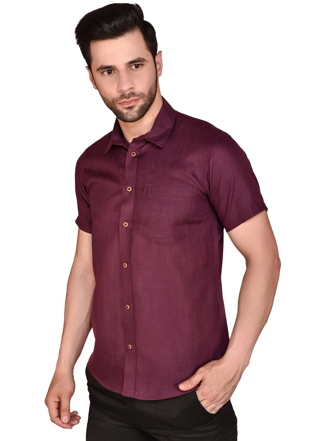 men solid short sleeve casual shirt