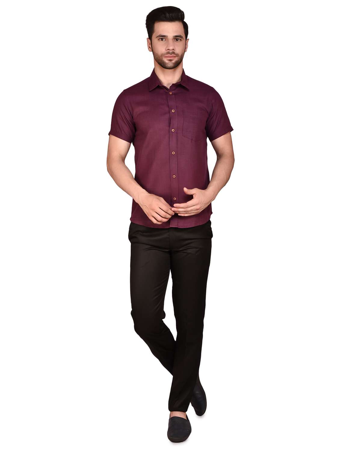 men solid short sleeve casual shirt - 21740204 -  Standard Image - 3