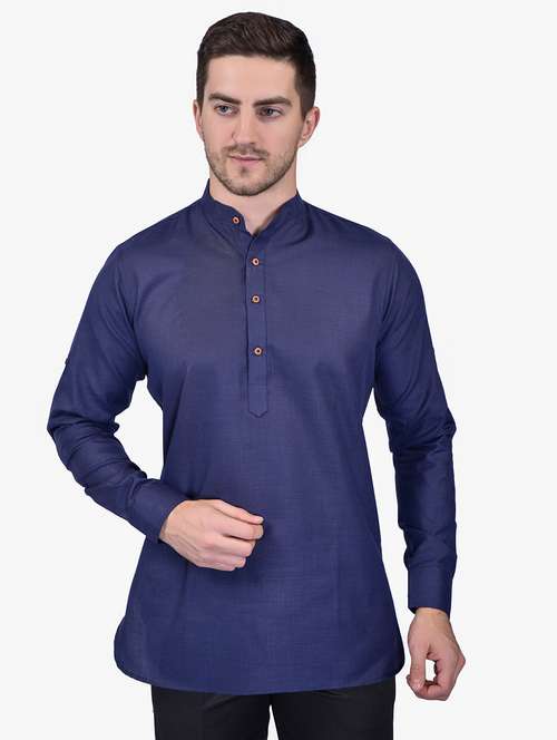 men solid long sleeve short kurta - 21740221 - Standard Image - 0