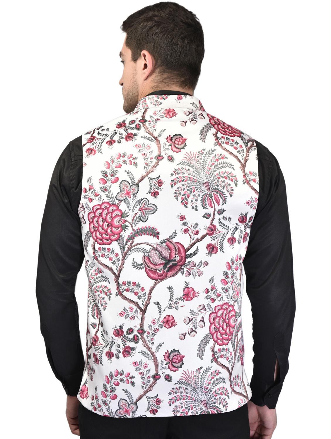 men printed sleeveless nehru jacket - 21740233 - Standard Image - 3