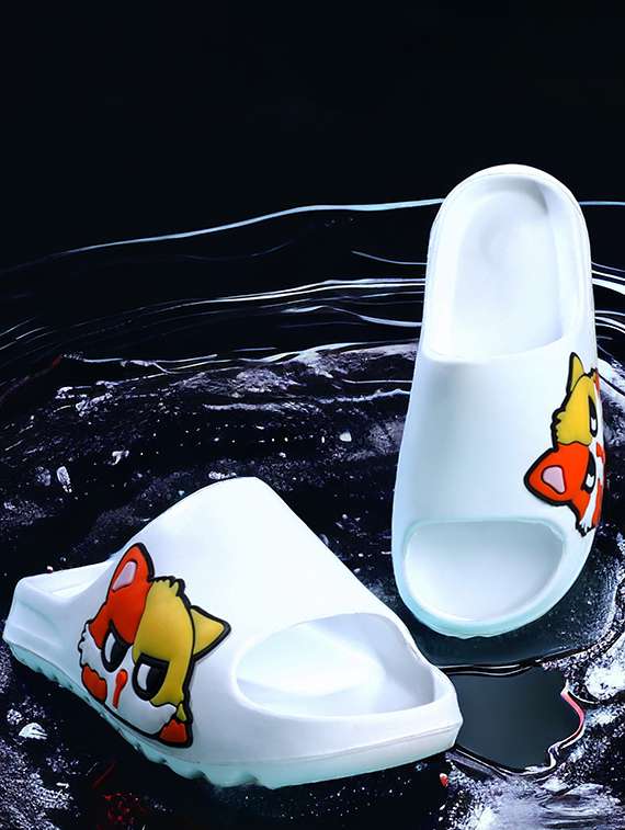 men printed slider flip flops