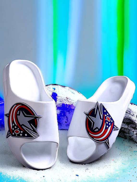 men printed slider flip flops