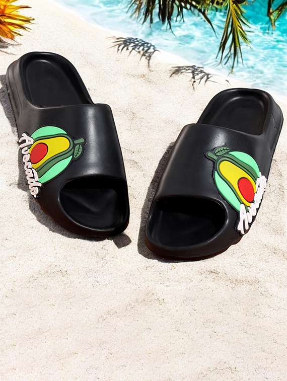 men printed slider flip flops