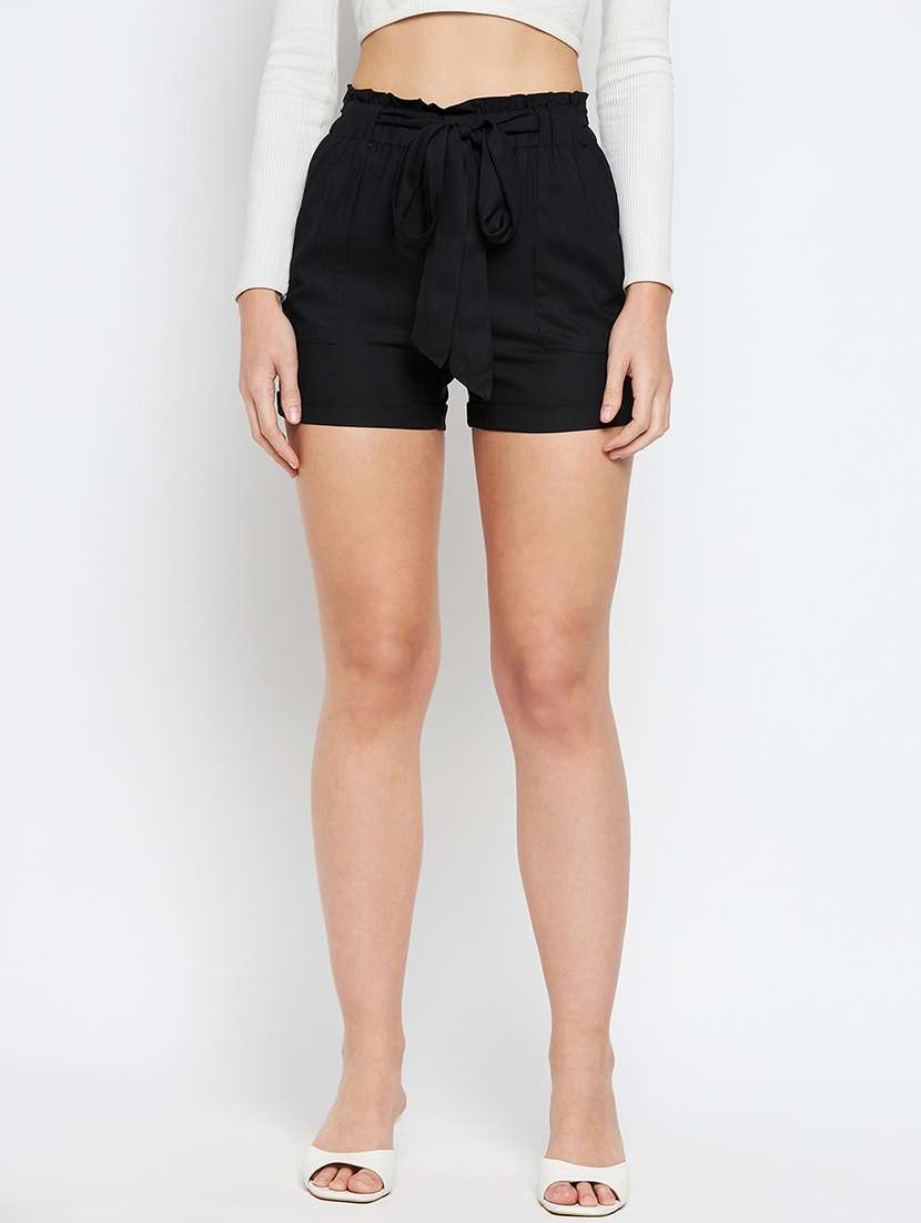women solid high rise regular shorts - 21740418 -  Zoom Image - 0