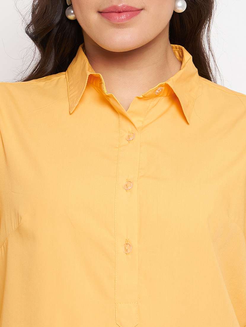 women solid collared puff sleeves shirt top - 21740435 -  Standard Image - 5