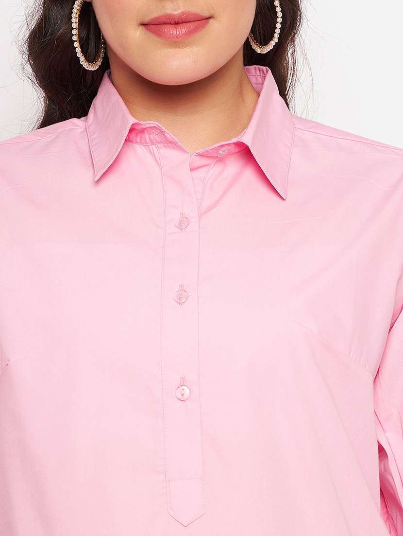 women solid collared puff sleeves shirt top - 21740441 -  Standard Image - 5