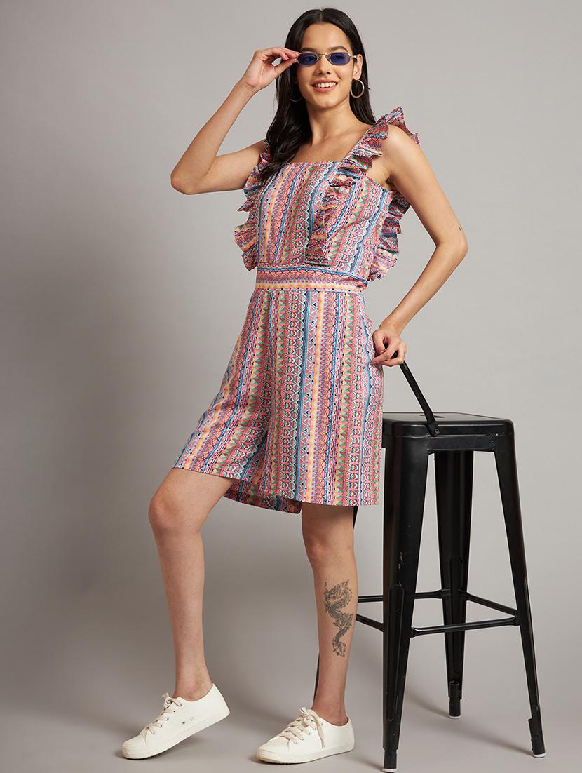 women printed ruffle detailed sleeveless romper - 21740471 - Standard Image - 3