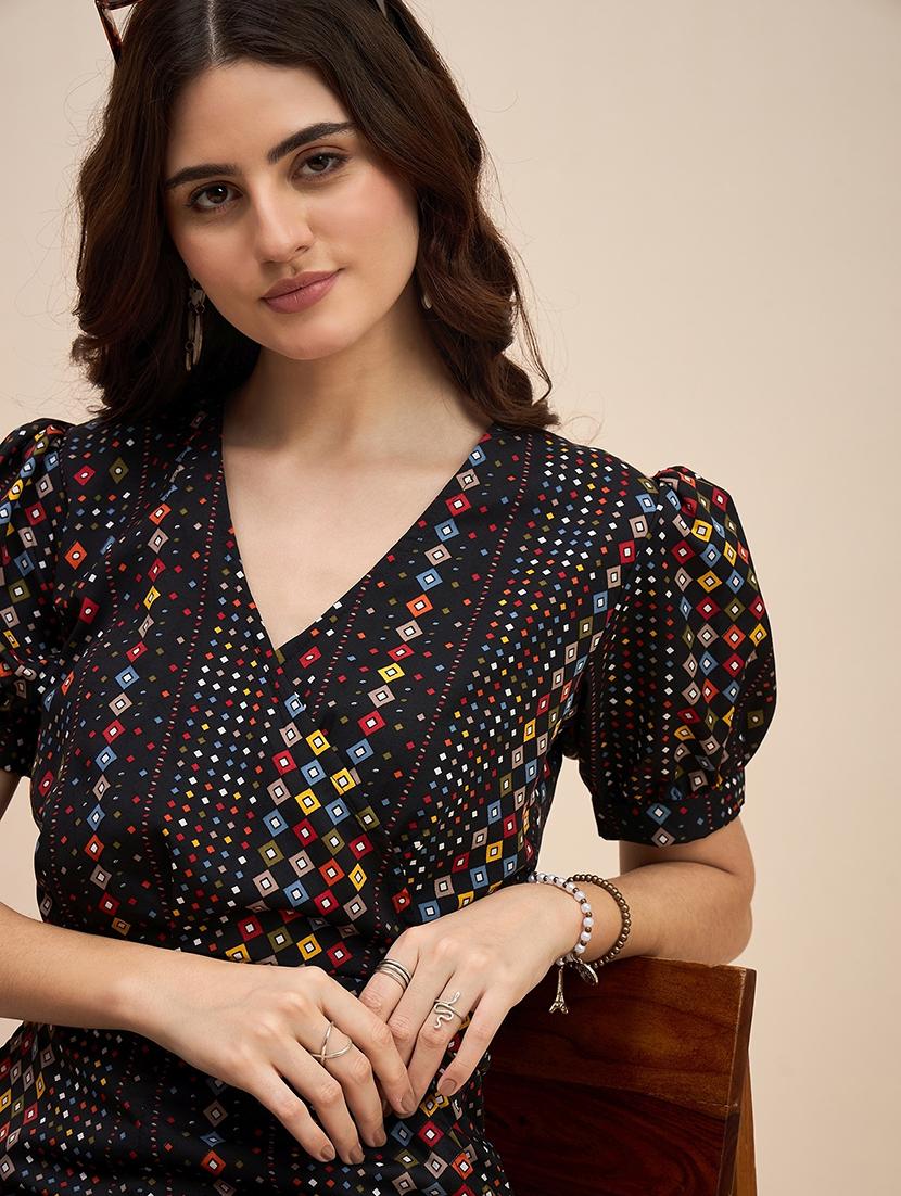 women printed puff sleeves romper - 21740477 - Standard Image - 3