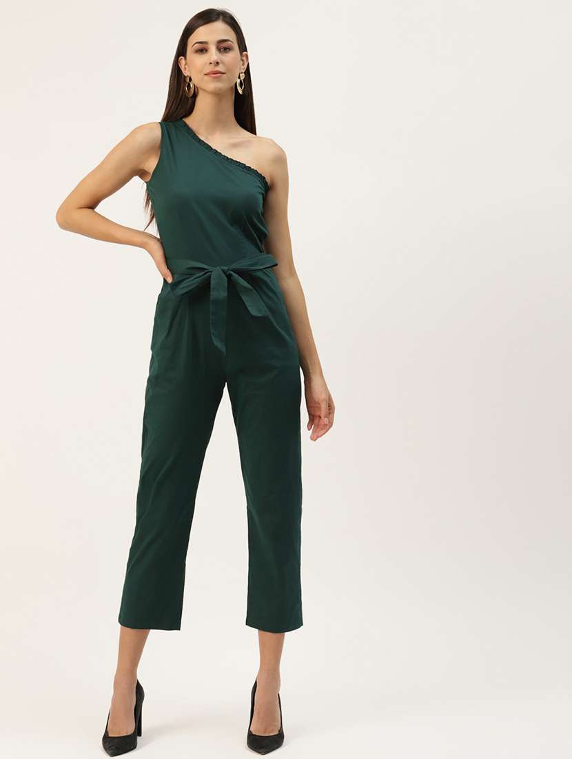 women solid single shoulder jumpsuit