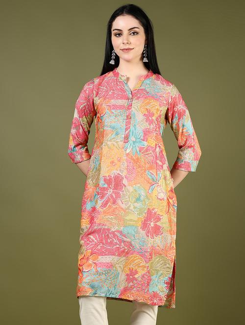 women floral printed mandarin neck straight kurta - 21740549 - Standard Image - 0