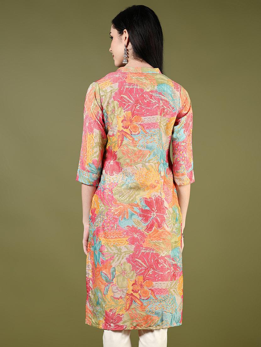 women floral printed mandarin neck straight kurta - 21740549 - Standard Image - 3