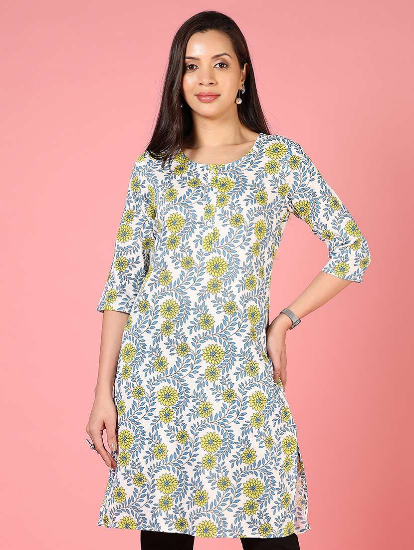 women floral printed three quarter sleeve straight kurta