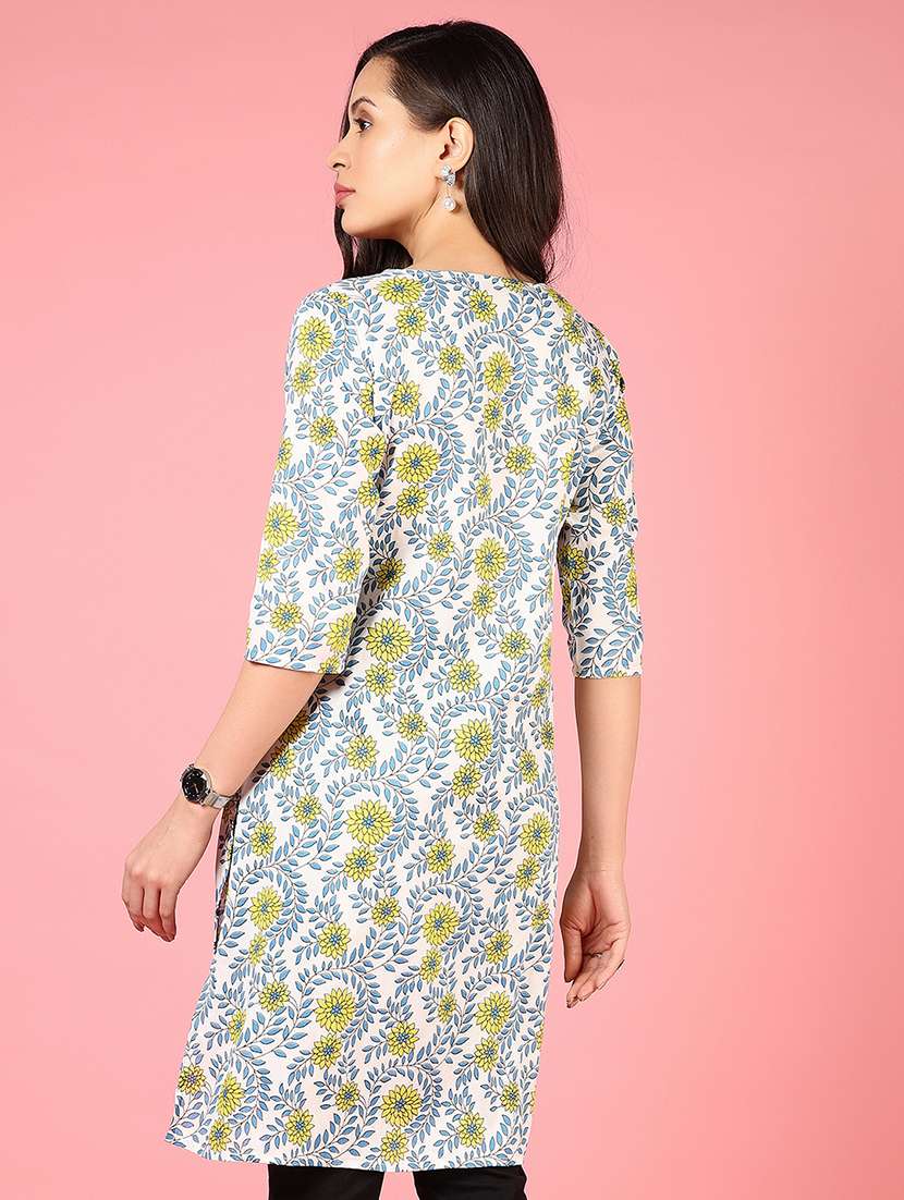 women floral printed three quarter sleeve straight kurta - 21740570 -  Standard Image - 3