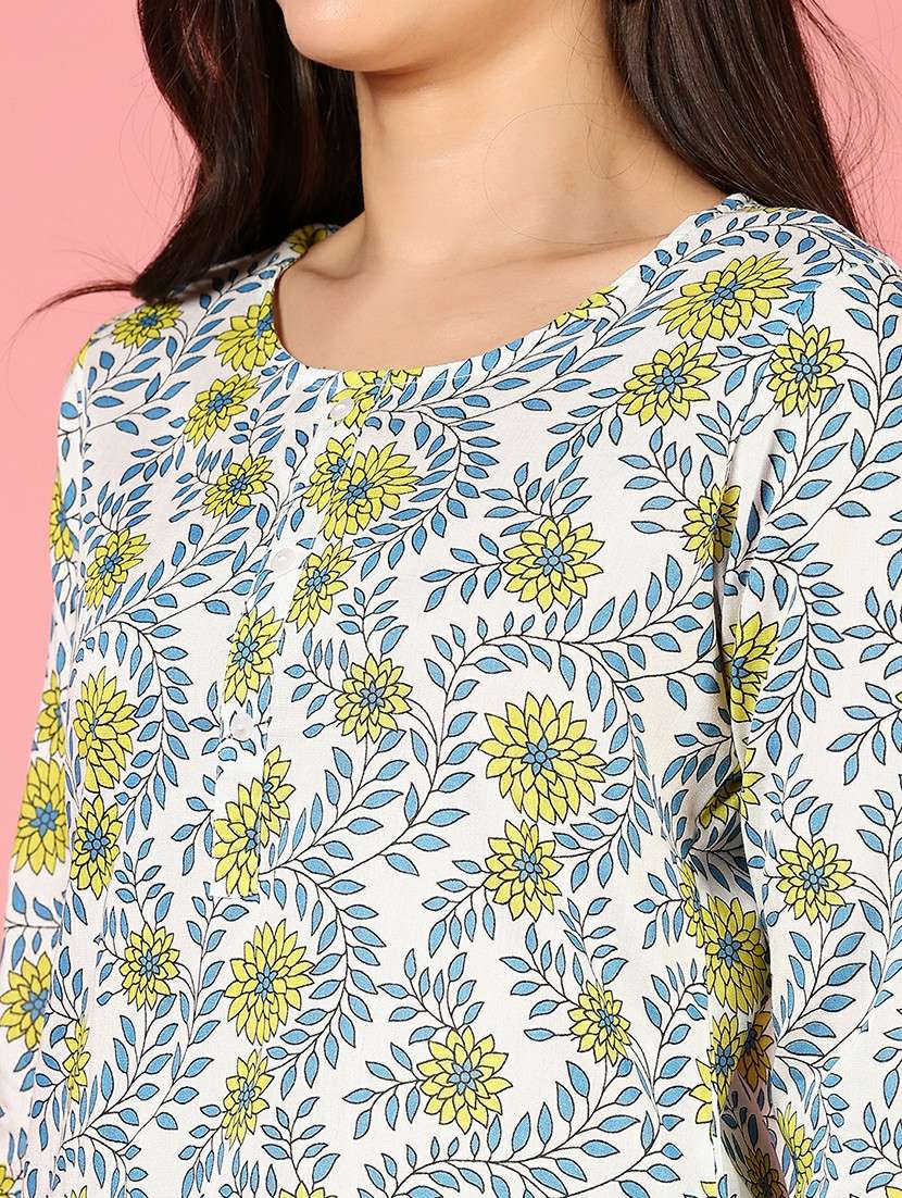 women floral printed three quarter sleeve straight kurta - 21740570 -  Standard Image - 5