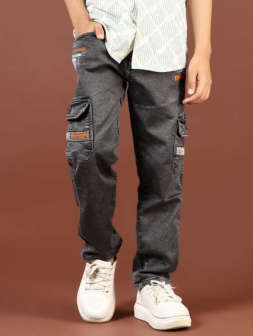 boys grey solid mid rise cargo - 21740601 -  Standard Image - 3