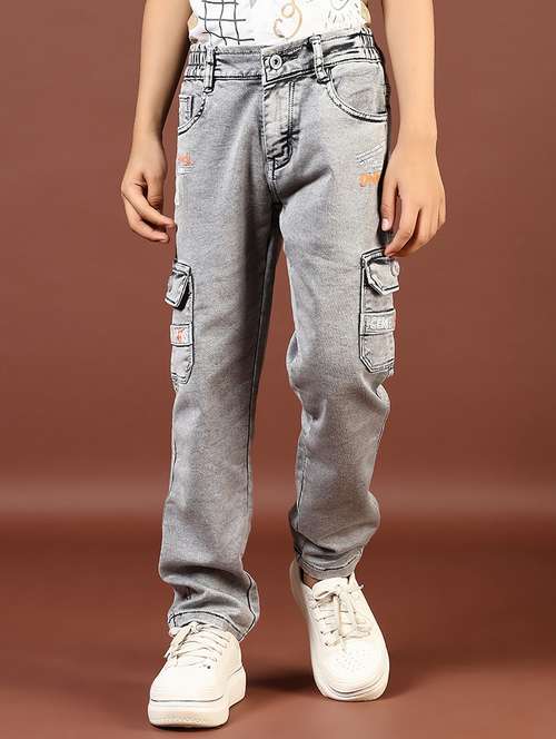 boys grey solid mid rise cargo - 21740603 - Standard Image - 0