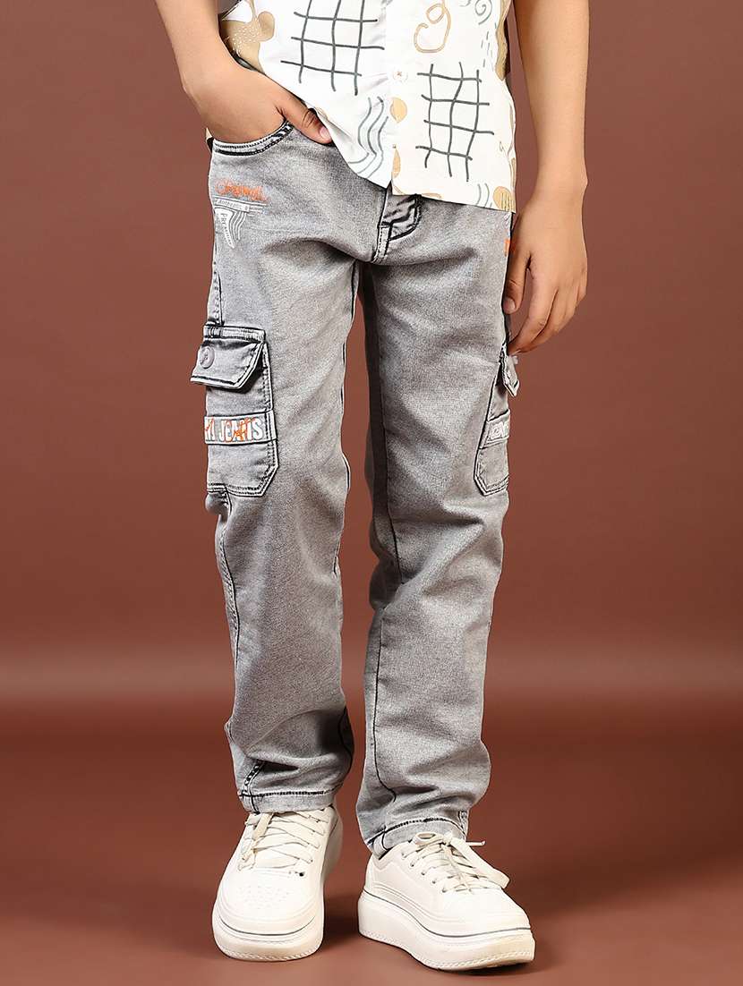 boys grey solid mid rise cargo - 21740603 - Standard Image - 3