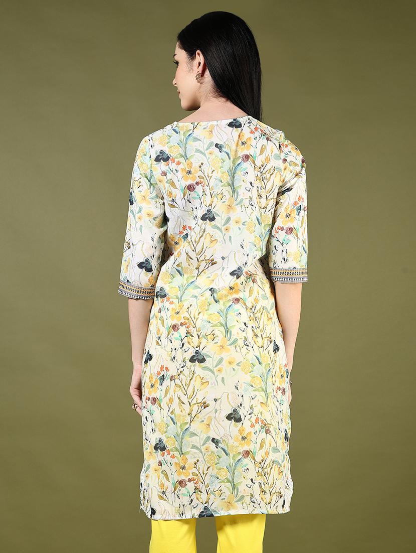 women printed three quarter sleeve straight kurta - 21740606 - Standard Image - 3